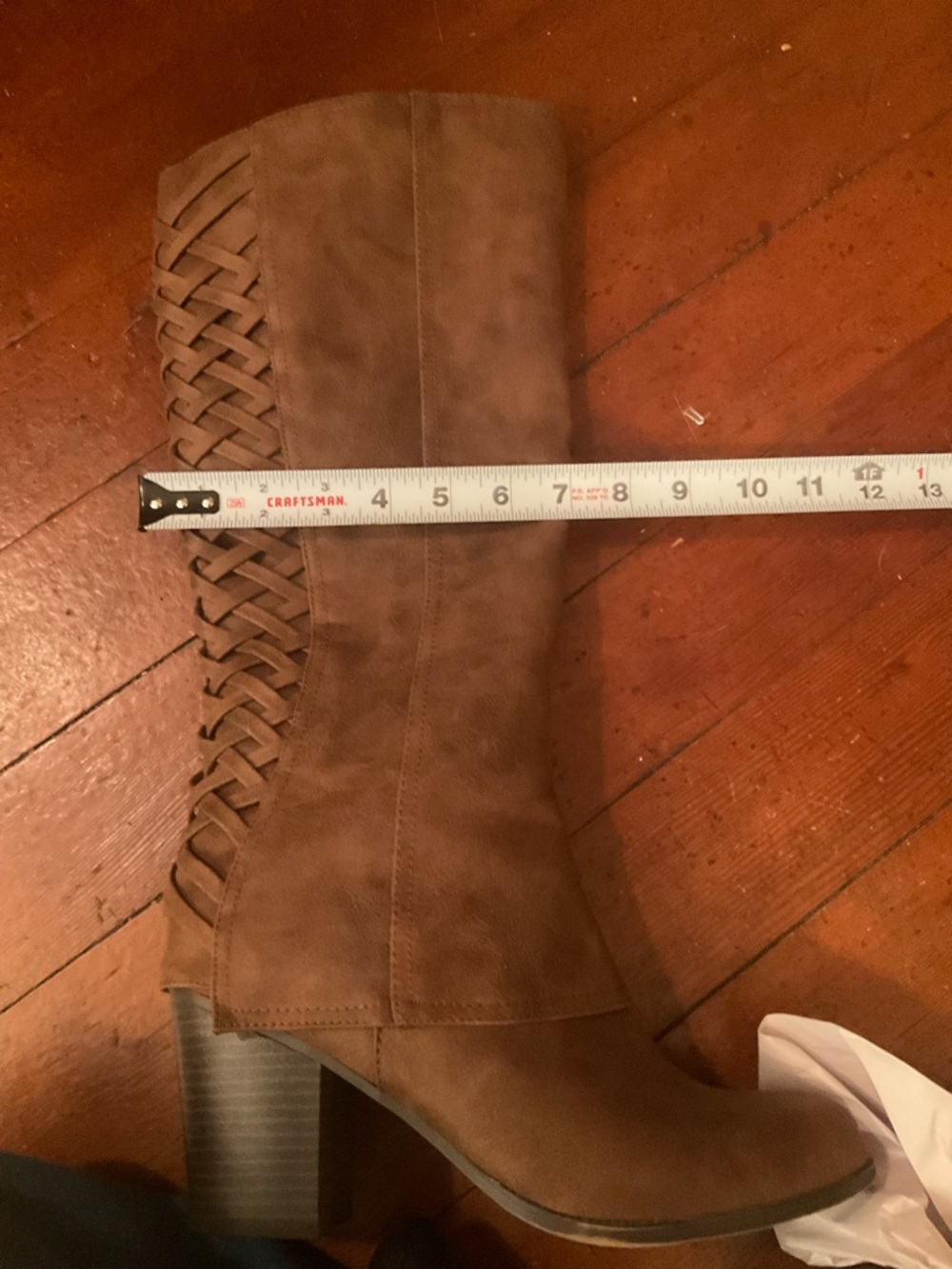 Fergalicious Brown Knee-High Braided-Back Block Heel Boots - Picture 6 of 8